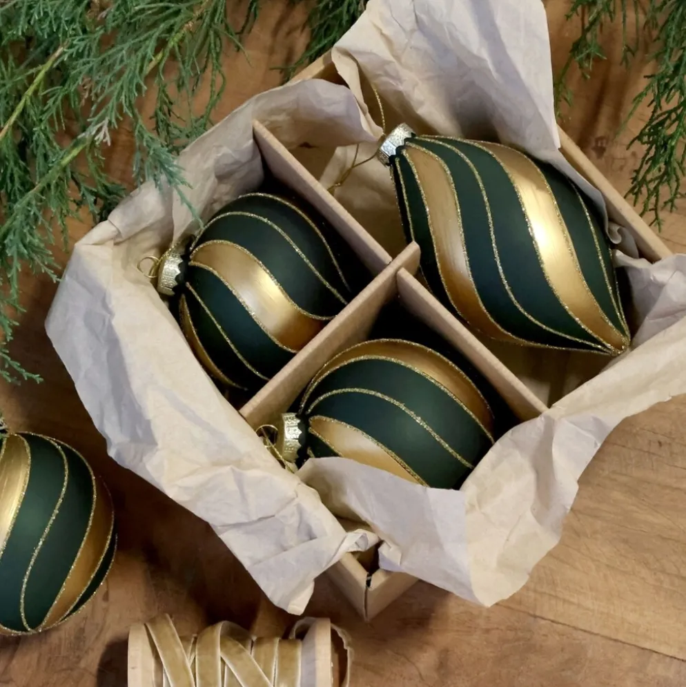 Chic Antique Weihnachtskugeln Olivgrün im 3er-Set