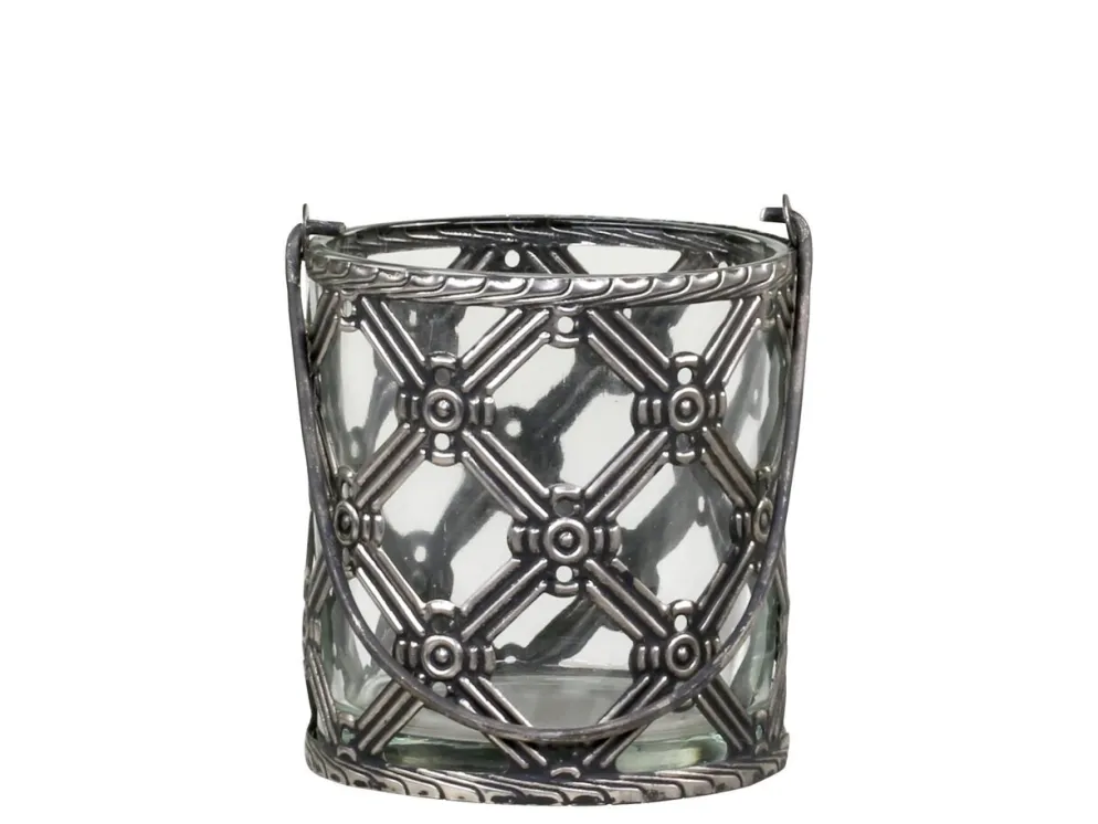 Chic Antique Windlicht mit Henkel und Karomuster