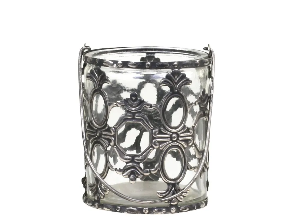 Chic Antique Windlicht mit Henkel und Lilienmuster
