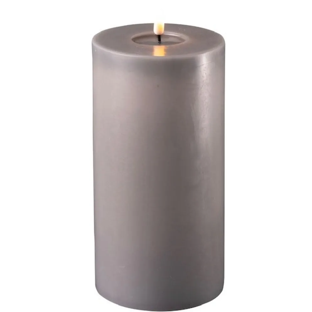 Deluxe Homeart LED Stumpenkerze Real Flame grau