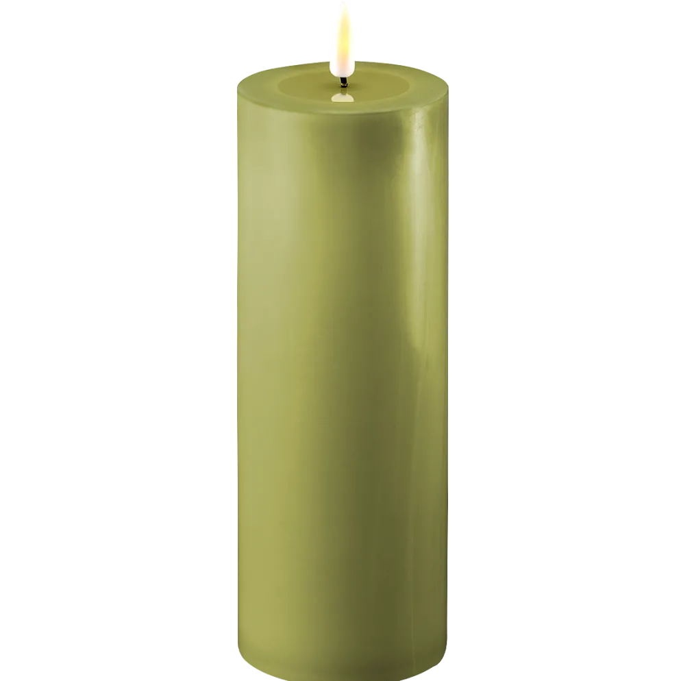 Deluxe Homeart LED Stumpenkerze Real Flame olive