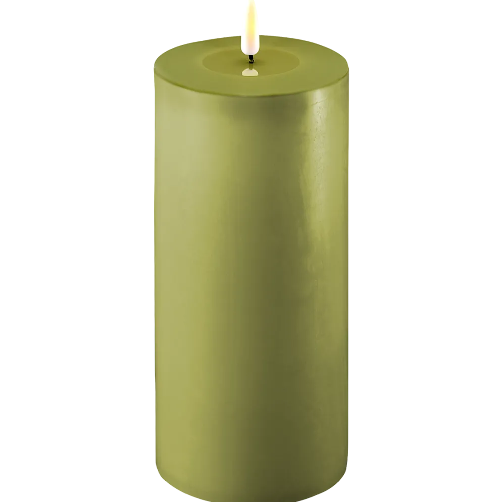 Deluxe Homeart LED Stumpenkerze Real Flame olive
