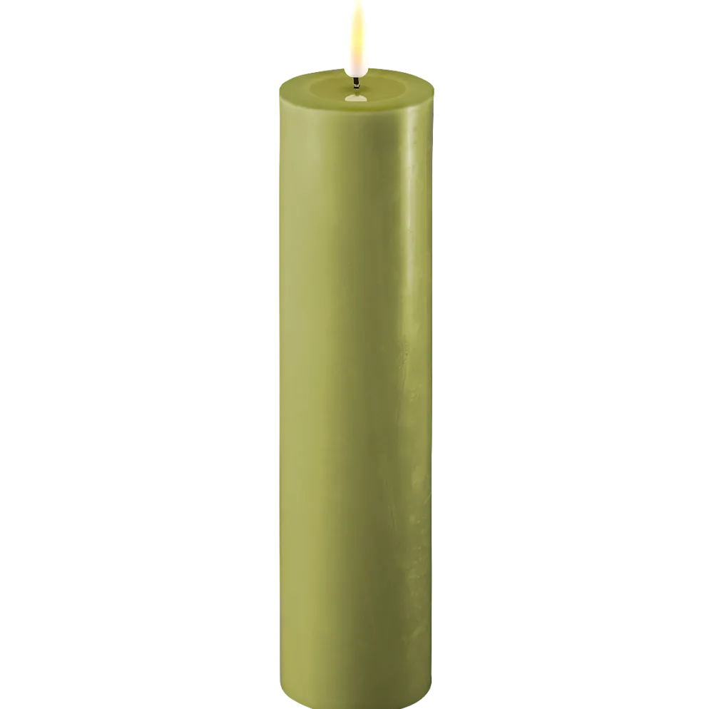 Deluxe Homeart LED Stumpenkerze Real Flame olive