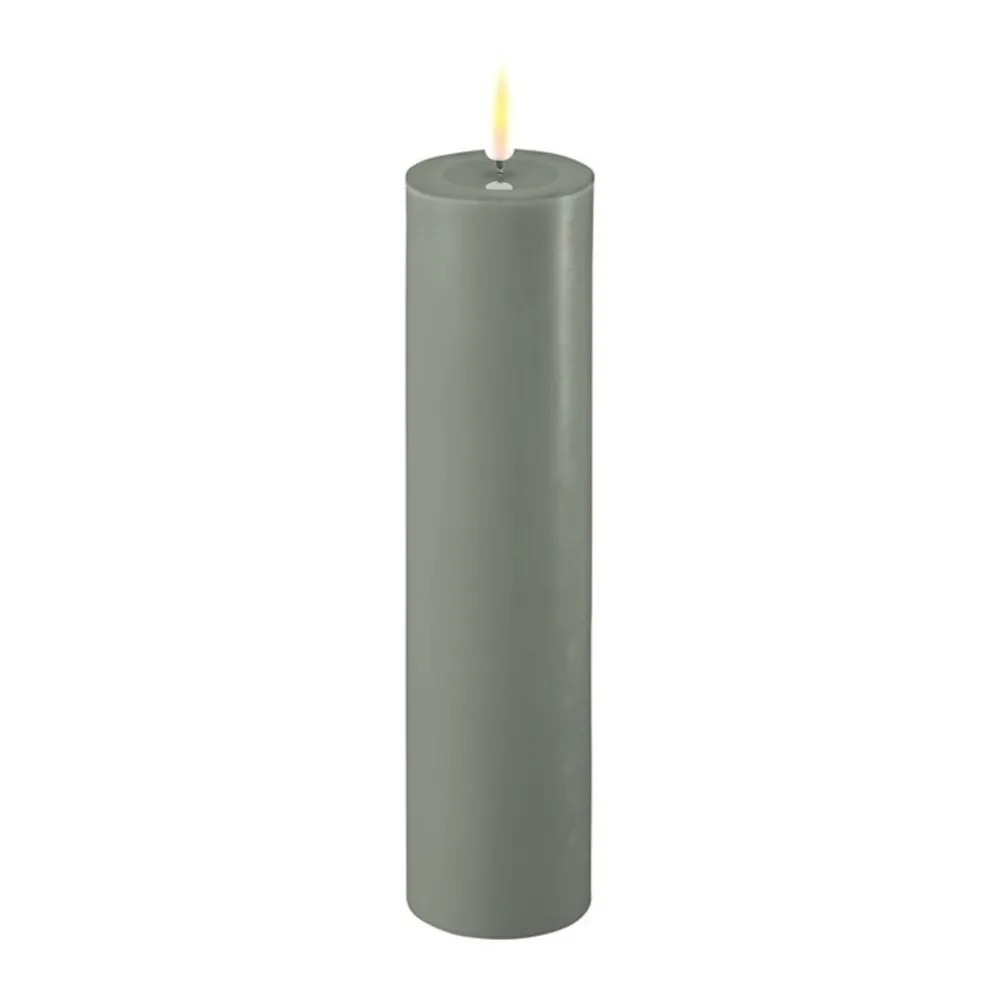 Deluxe Homeart LED Stumpenkerze Real Flame salbei green