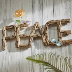 Faktorei Unikat Wand-Dekoration Peace Teakholz
