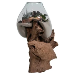 House Nordic San Marino Waterdrop Bodenvase mit Teakholz-Wurzel
