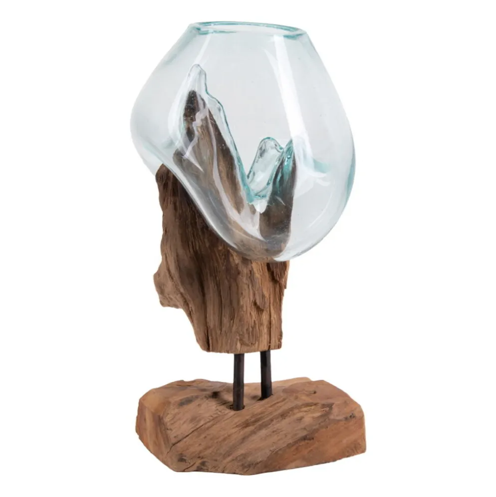 House Nordic San Marino Waterdrop Glasschale auf Teakholz Ständer