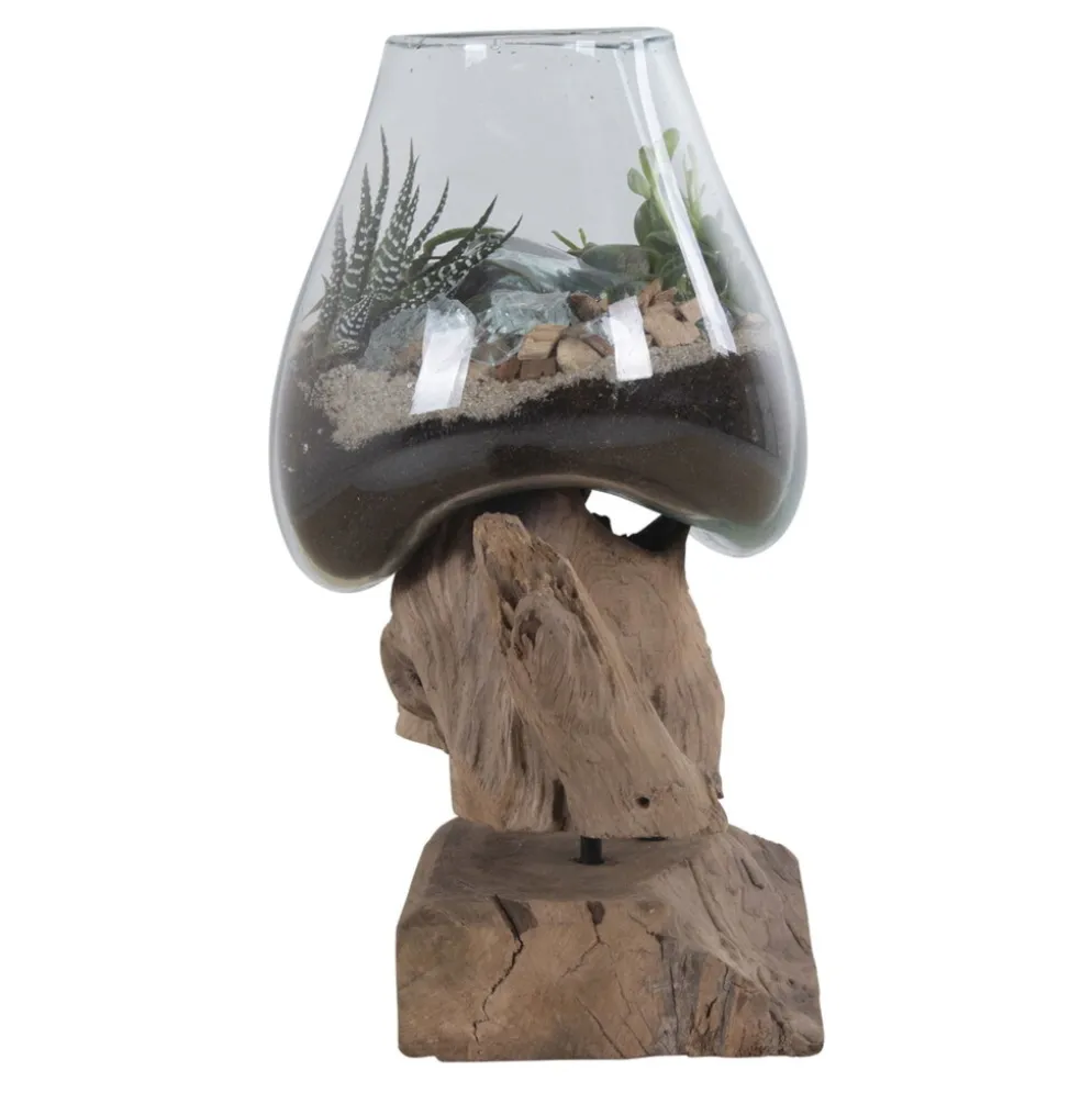 House Nordic San Marino Waterdrop Glasschale auf Teakholz Ständer