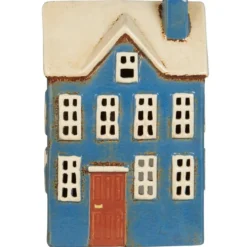 IB Laursen Keramikhaus für Teelicht Nyhavn blau mit brauner Tür