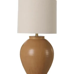 IB Laursen Tischlampe Aura Keramik Braun mit Leinenschirm
