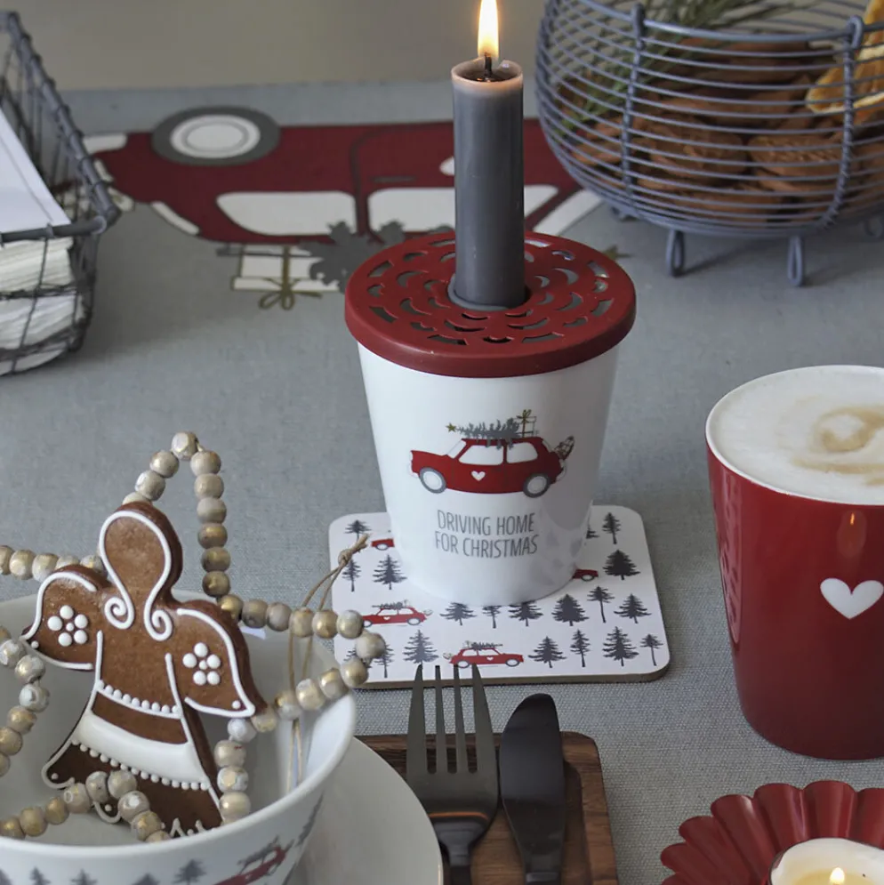 Krasilnikoff Happy Mug, Driving Home for Christmas, Red