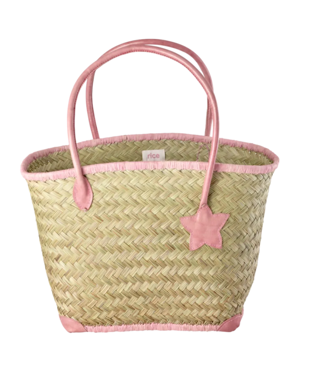 RICE Basttasche groß mit Ledergriffen
