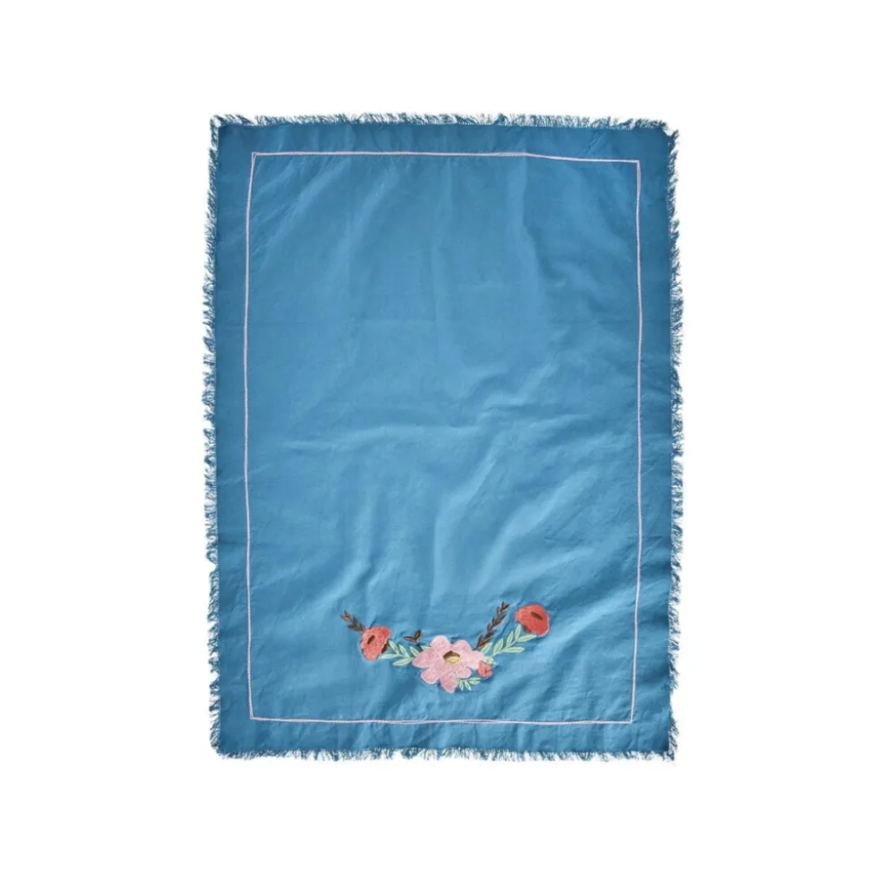 RICE Geschirrhandtuch Flower Vine Blau aus Baumwolle