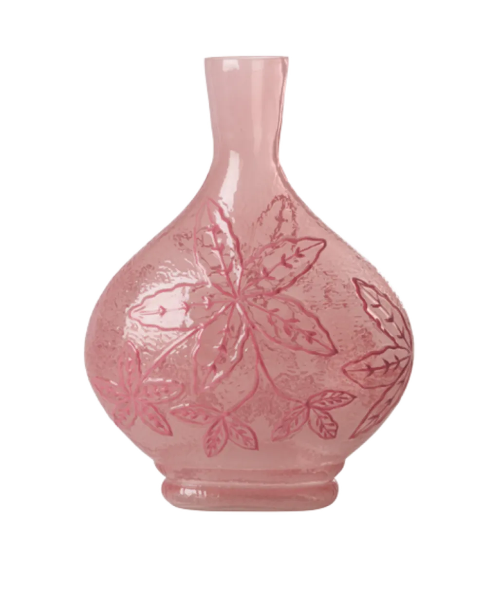 RICE Glas Vase mit geprägtem Blumenmuster in Pink