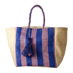 RICE Große Raffia Schopping Tasche Bunte Streifen