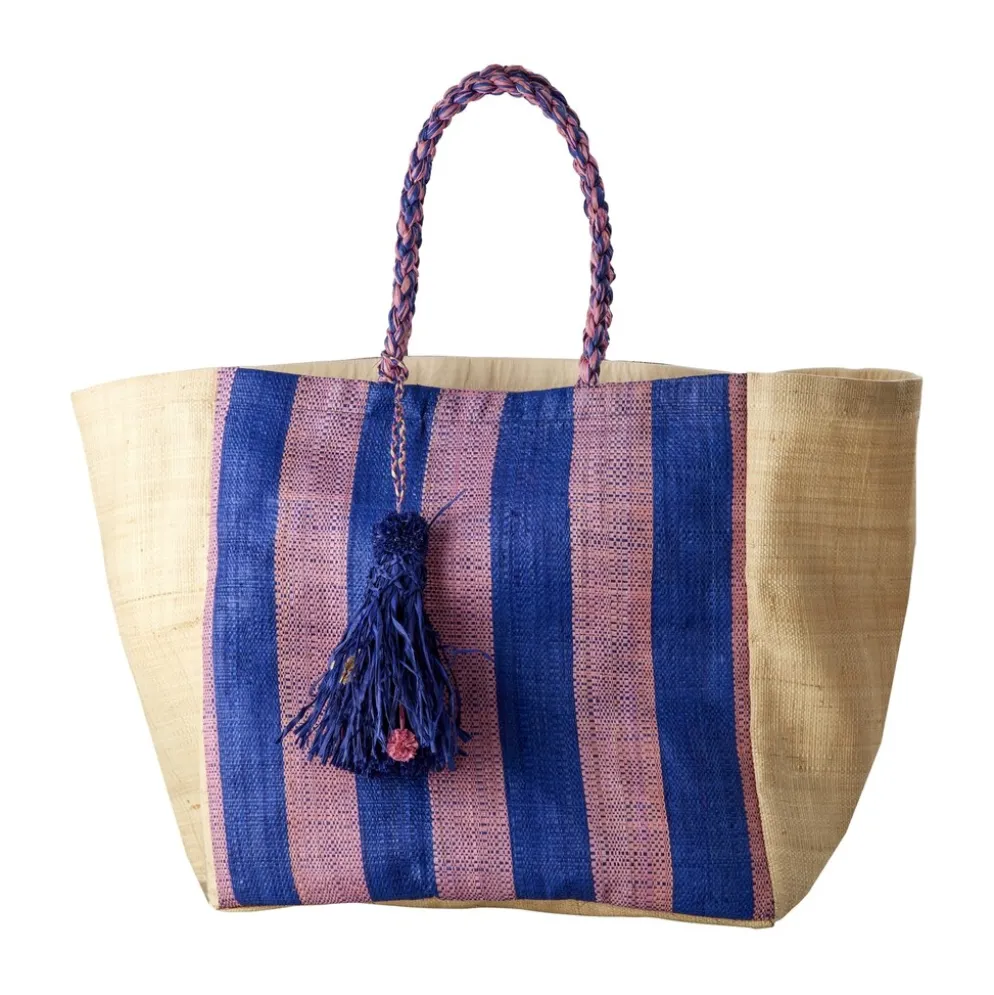 RICE Große Raffia Schopping Tasche Bunte Streifen