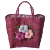 RICE Große Raffia Tasche mit Blumenstickerei