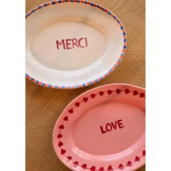 RICE Handbemalte Keramik Servierplatte LOVE
