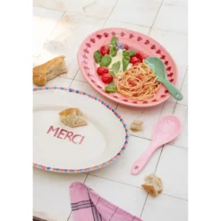 RICE Handbemalte Keramik Servierplatte MERCI