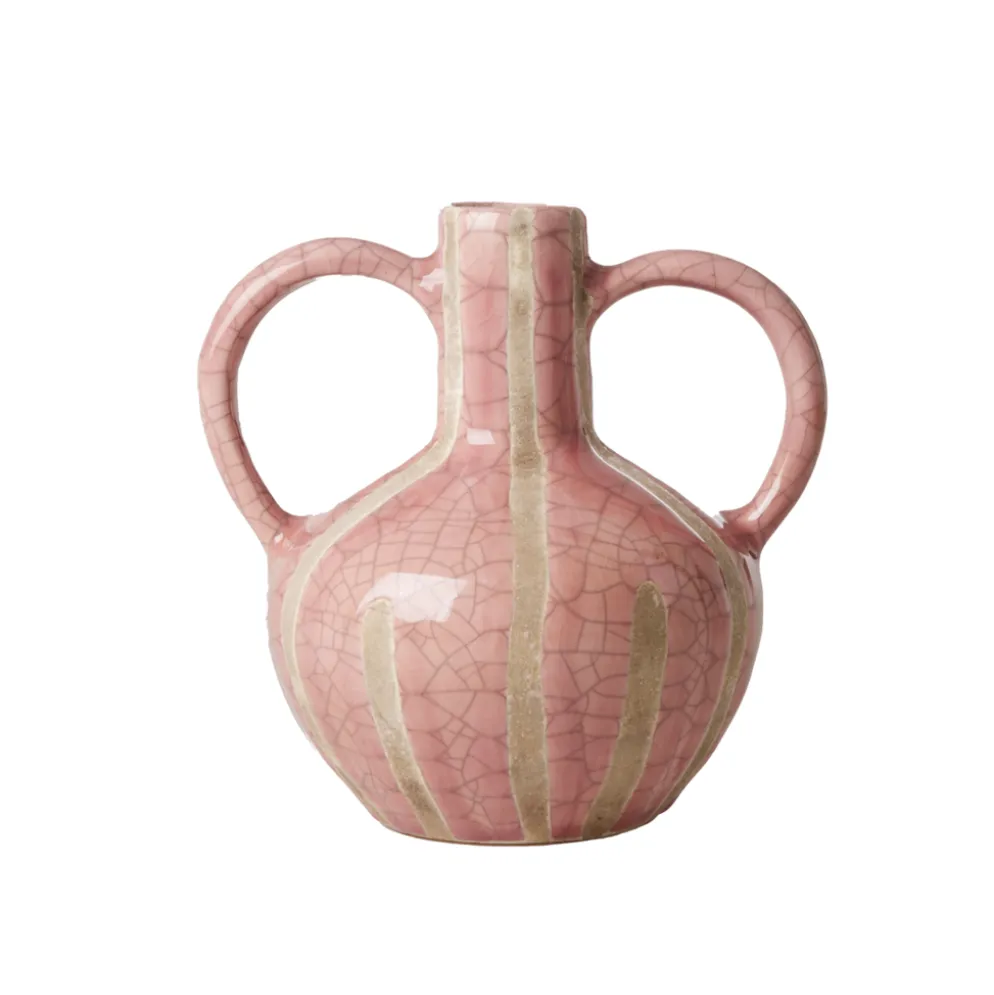 RICE Handbemalte Keramik Vase Hellrosa