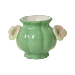 RICE Handbemalte Keramik Vase mit Blumenhenkel