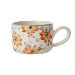 RICE Keramik Cappuccino Tasse Blumen Orange
