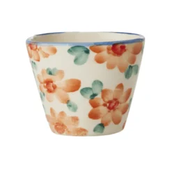 RICE Keramik Espressotasse Handgemacht Blumen Orange