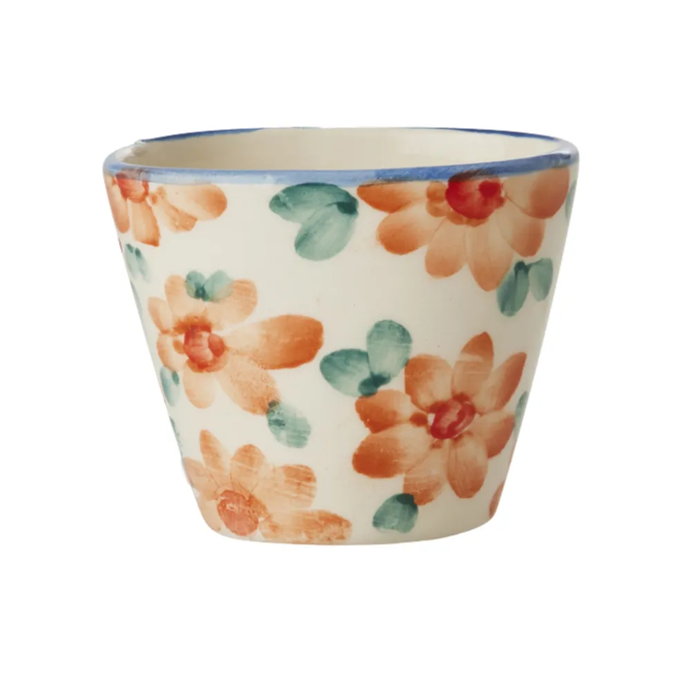 RICE Keramik Espressotasse Handgemacht Blumen Orange