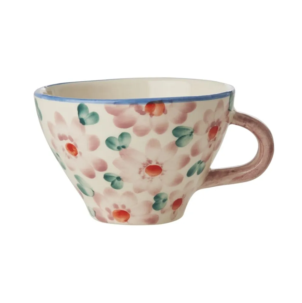 RICE Keramik Teetasse mit Handgemalten Blumen