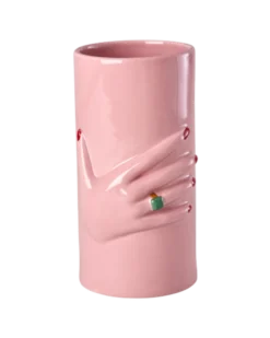 RICE Keramikvase Pink mit Handbemalung