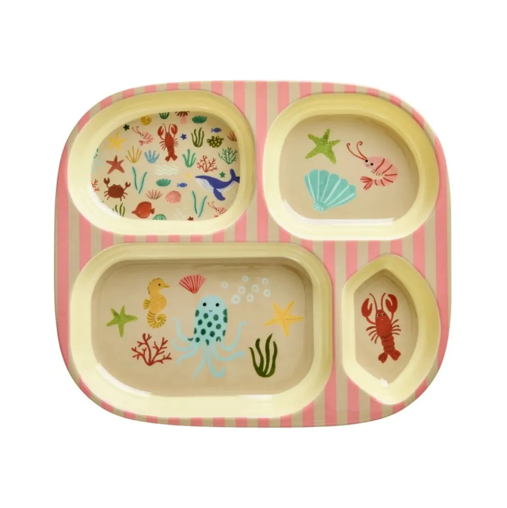 RICE Kinderteller mit 4er Einteilung Ocean Print