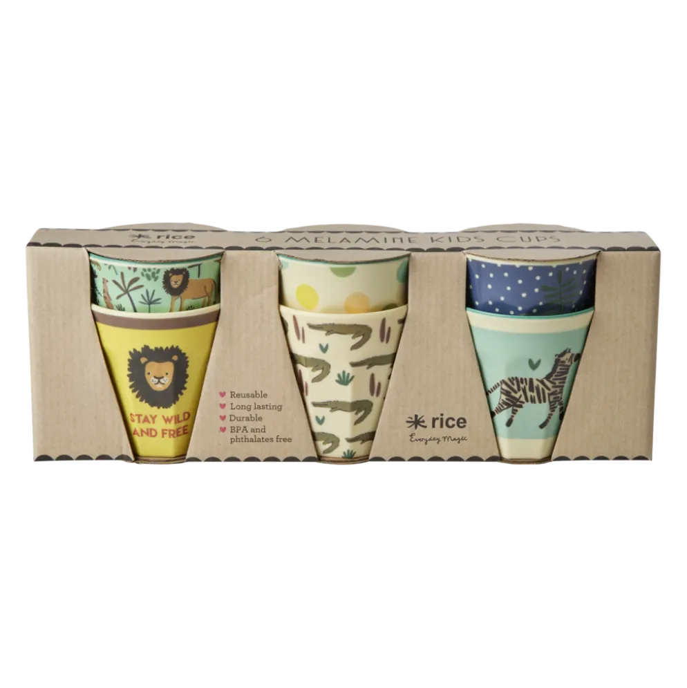 RICE Kleine Melamin Kinder Becher Jungle Animals 6er Pack