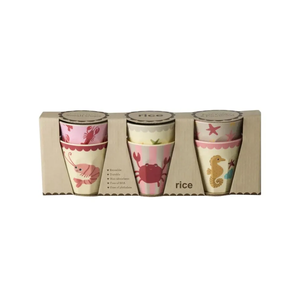 RICE Kleine Melamin Kinder Becher Ocean Print - 6er Pack