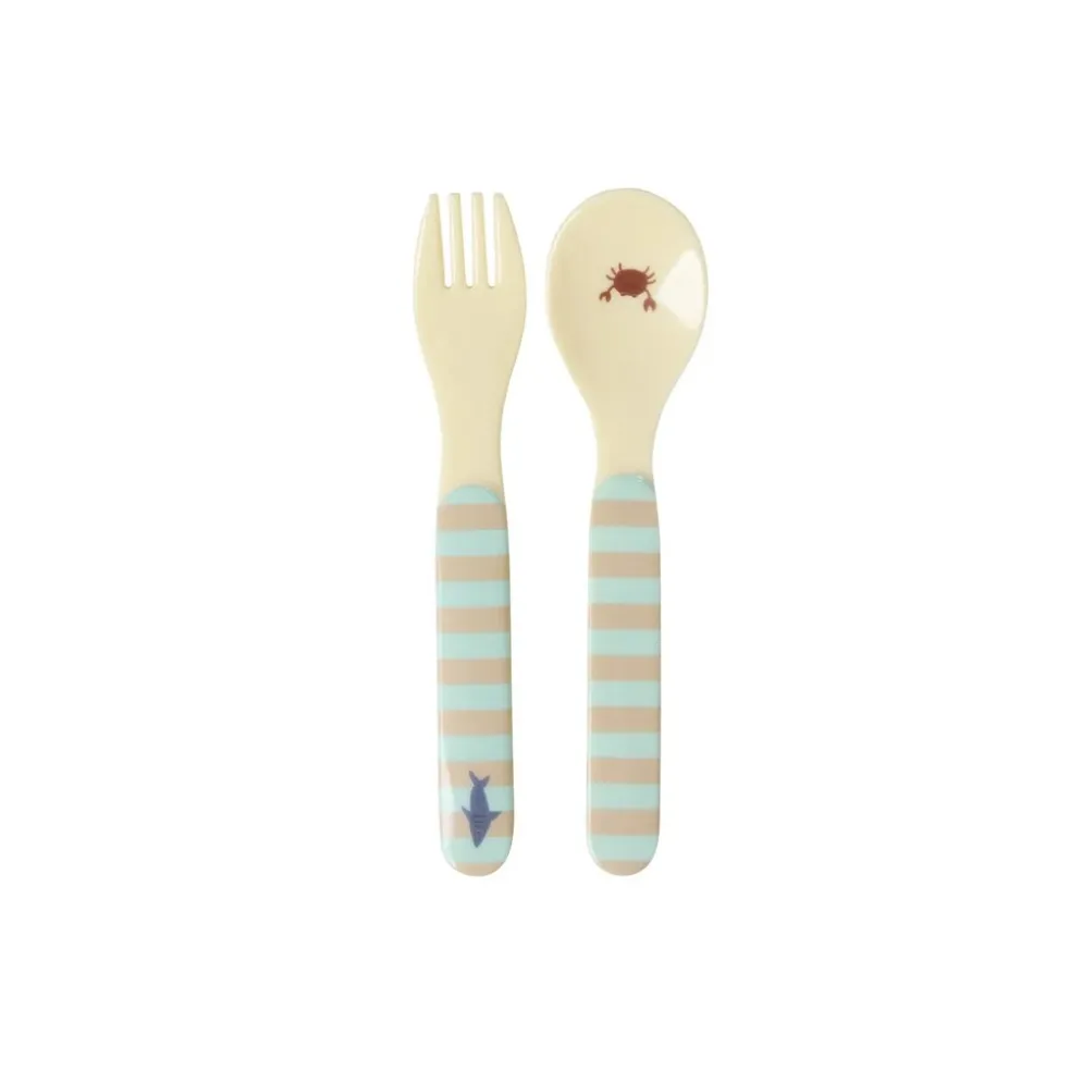 RICE Melamin Babylöffel und -gabel Ocean Print