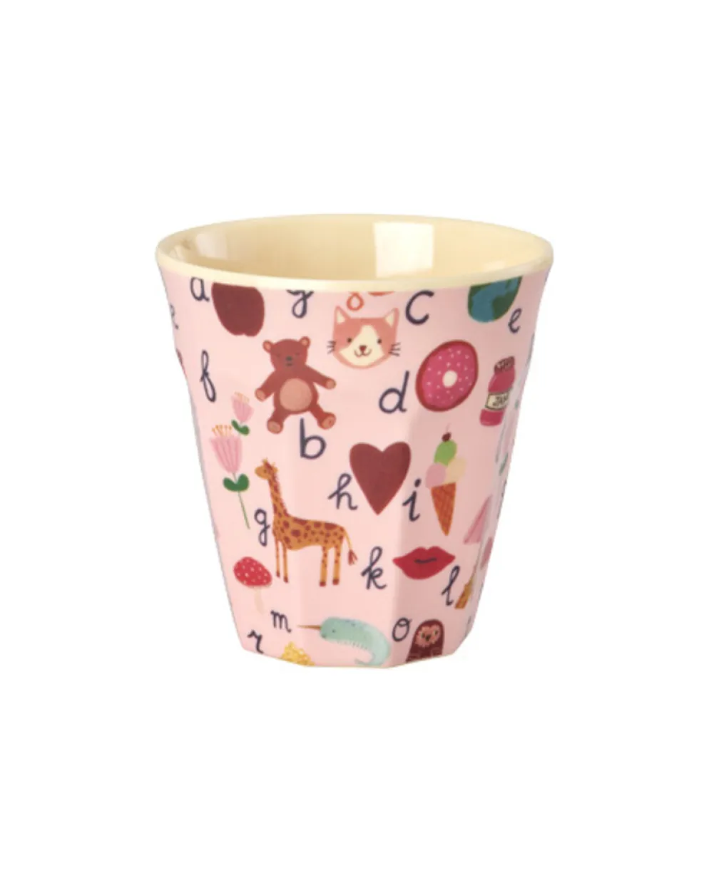 RICE Melamin Becher ABC Print – Bunt & Robust (H9 Ø9 cm)