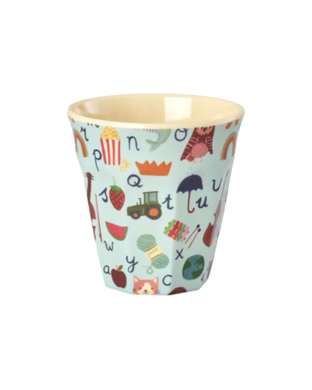 RICE Melamin Becher ABC Print – Bunt & Robust (H9 Ø9 cm)