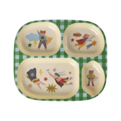 RICE Melamin Kinderteller mit 4er Einteilung Hero