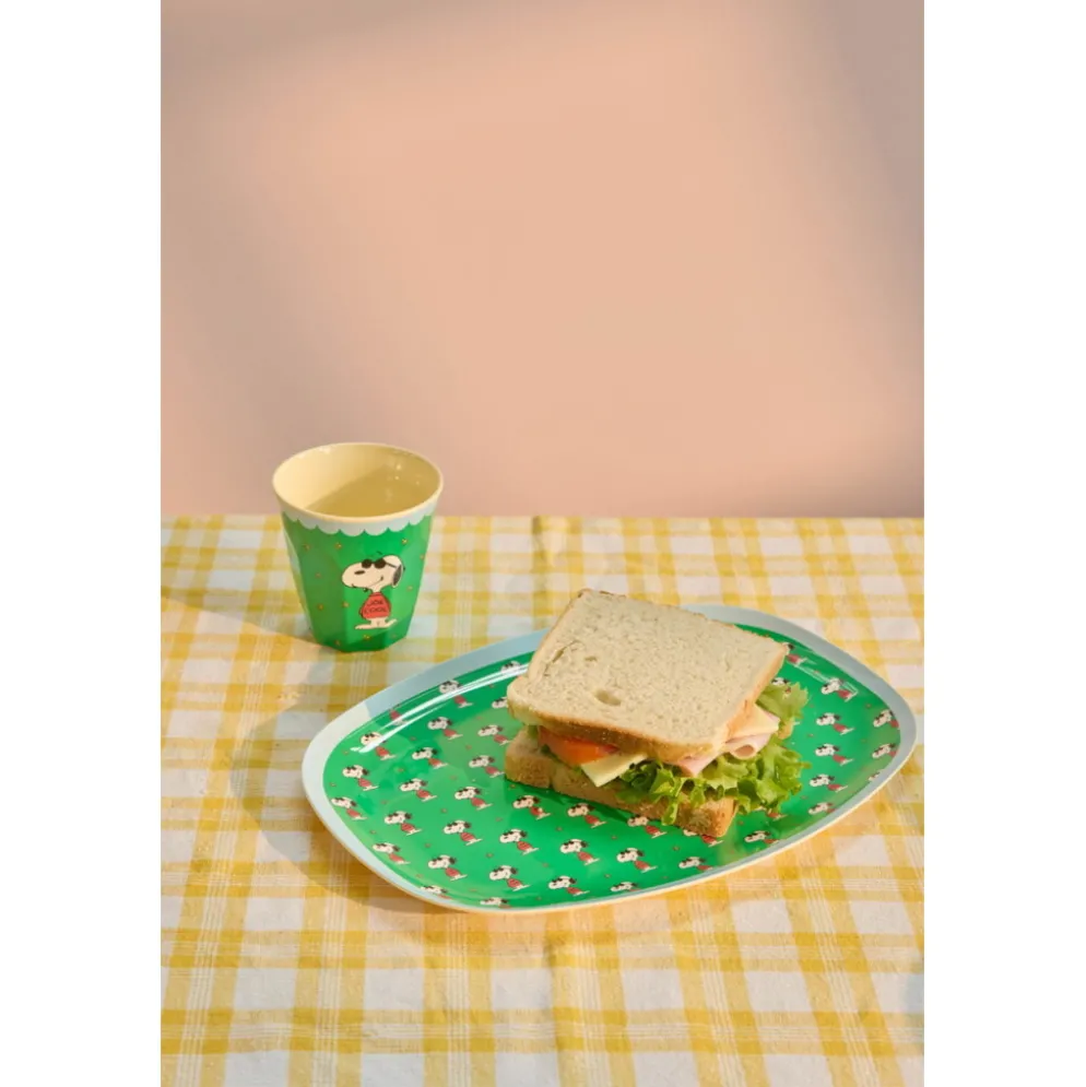 RICE Melamin Rechteckiger Kinderteller mit Snoopy