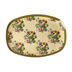 RICE Melamin Rechteckteller Retro Bouquet