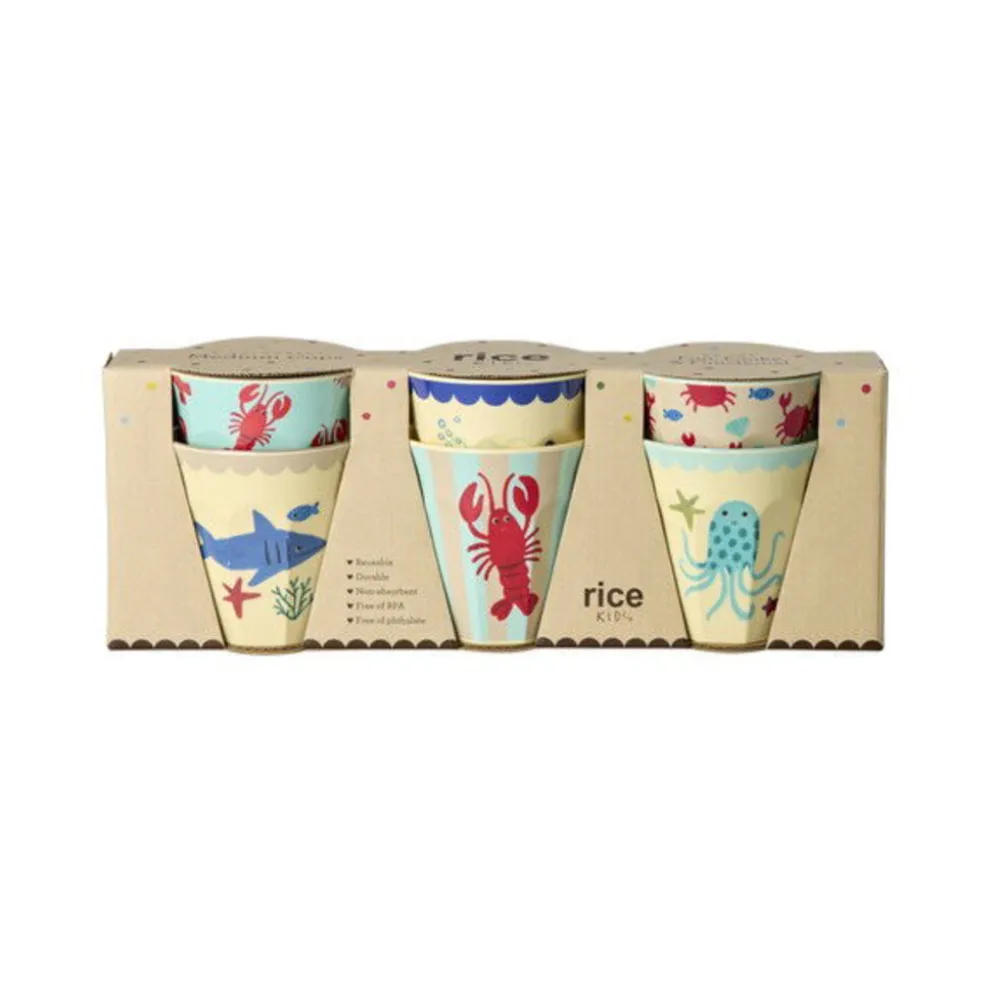 RICE Mittelgroße Melamin Becher Ocean Print 6er Set