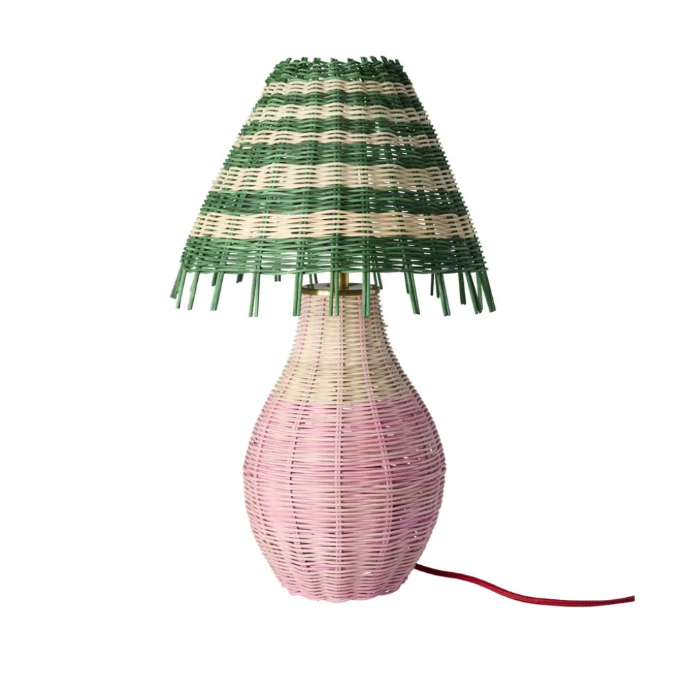 RICE Natur-Rattan Tischlampe, hoch