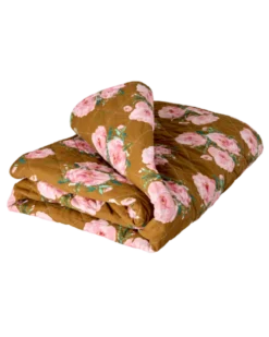 RICE Quiltdecke Floral Fiesta Rose aus Baumwolle, 180 x 130 cm