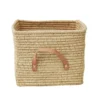 RICE Raffia Aufbewahrungskorb mit Lederschlaufen 30x30x25 cm