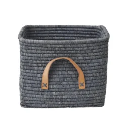 RICE Raffia Aufbewahrungskorb mit Lederschlaufen 30x30x25 cm