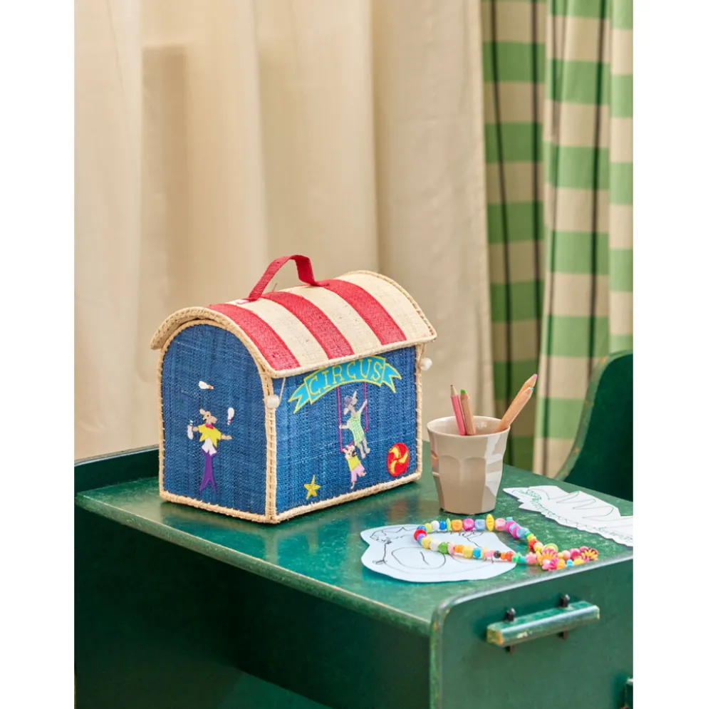 RICE Raffia Kindertasche aus Bast mit bunten Motiven