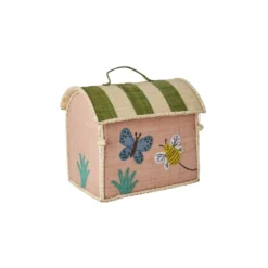 RICE Raffia Kindertasche aus Bast mit bunten Motiven