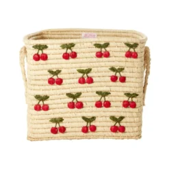 RICE Raffia Korb 30x30x25 cm, Cherries All Over
