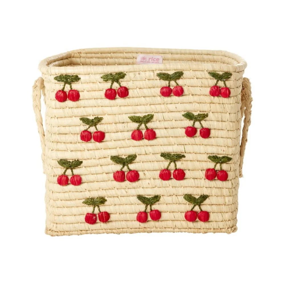 RICE Raffia Korb 30x30x25 cm, Cherries All Over