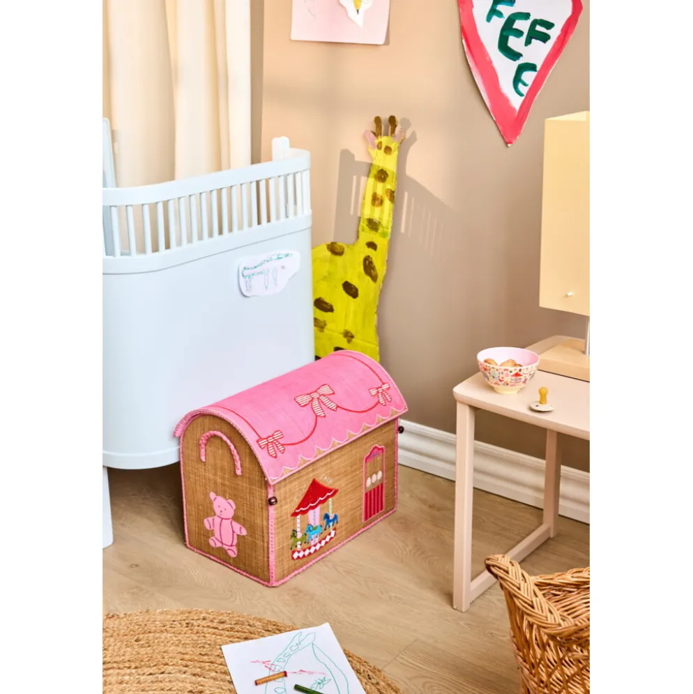 RICE Raffia Spielzeugkörbe Fun Fair Pink – 3er-Set