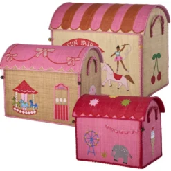 RICE Raffia Spielzeugkörbe Fun Fair Pink – 3er-Set